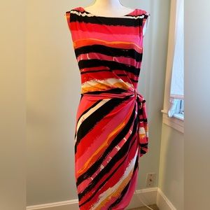 Tahari Arthur S. Levine Colorful Sleeveless Faux Wrap Dress